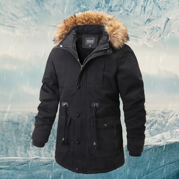 tide tide winter thick parkas men fake fur pocket coat jacket super warm outdoor medium long thicker cotton coat masculino, Black
tide tide winter thick parkas men fake fur pocket coat jacket super warm outdoor medium long thicker cotton coat masculino, Black
