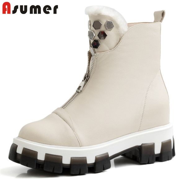 asumer 2020 genuine leather wool boots square heel platform shoes keep warm comfortable casual ankle boots women, Black
asumer 2020 genuine leather wool boots square heel platform shoes keep warm comfortable casual ankle boots women, Black