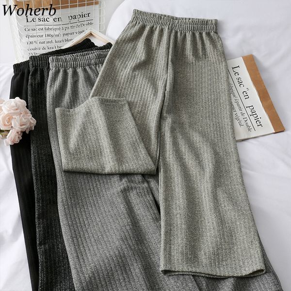 woherb vintage fashion wide leg pants women solid color striped high waist straight loose trouser female casual korean new 91364, Black;white
woherb vintage fashion wide leg pants women solid color striped high waist straight loose trouser female casual korean new 91364, Black;white