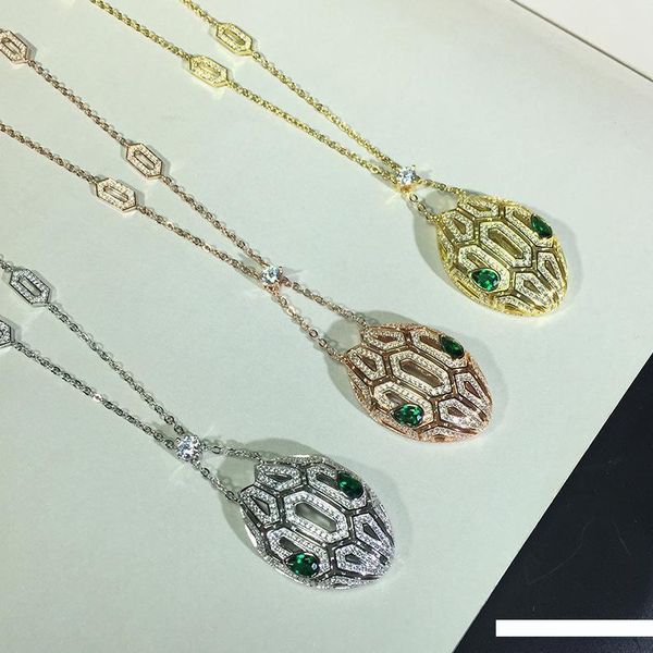 luxury jewelry for women snake head pendant necklaces full diamond gold plated necklace wedding jewelry chains, Silver