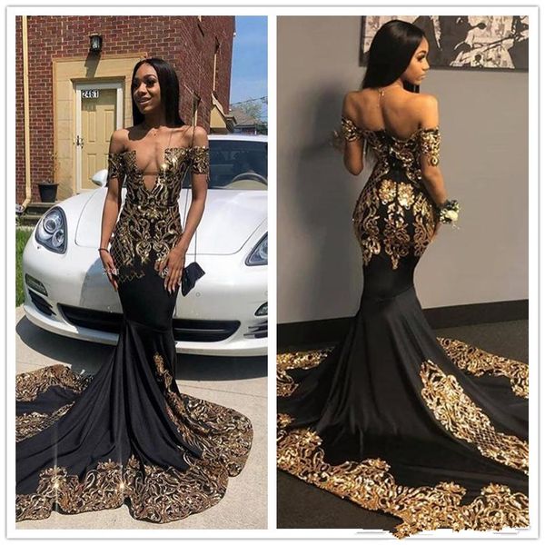 black mermaid celebrity evening dresses with gold sequin off the shoulder prom gowns 2020 african party dress plus sizerobe de soiree, Black;red
black mermaid celebrity evening dresses with gold sequin off the shoulder prom gowns 2020 african party dress plus sizerobe de soiree, Black;red