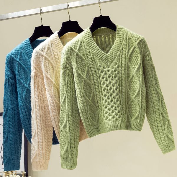 women alpace wool sweater long sleeve v-neck twist knitted warm pullover jumpers female autumn winter ribbed short sweaters top, White;black
women alpace wool sweater long sleeve v-neck twist knitted warm pullover jumpers female autumn winter ribbed short sweaters top, White;black