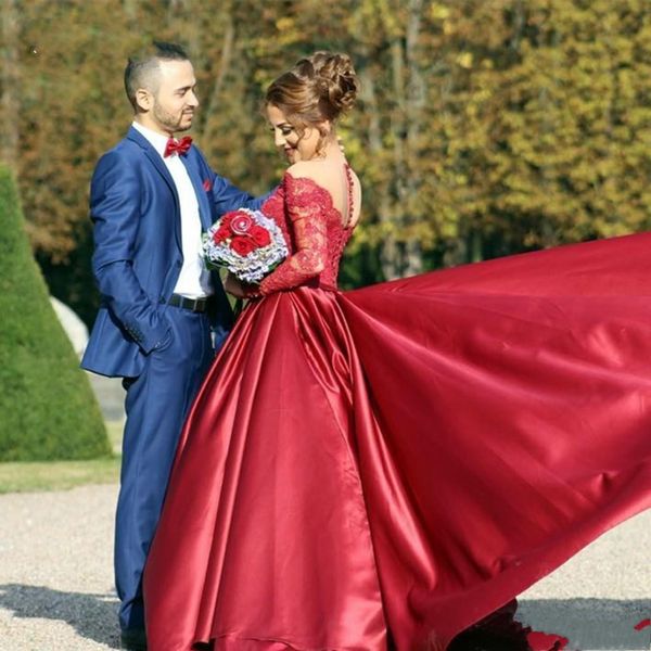 dark red wedding dress lace long sleeve sheer neck beading satin a line vintage dubai wedding bridal gowns vestido de noiva, White
dark red wedding dress lace long sleeve sheer neck beading satin a line vintage dubai wedding bridal gowns vestido de noiva, White