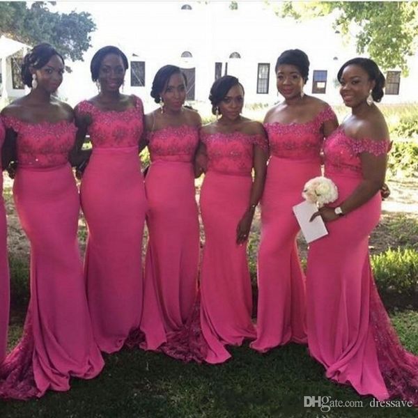 2019 elegant africa mermaid fuchsia bridesmaid dresses off shoulder appliques beads black girls maid of honor gowns for wedding guest, White;pink
2019 elegant africa mermaid fuchsia bridesmaid dresses off shoulder appliques beads black girls maid of honor gowns for wedding guest, White;pink