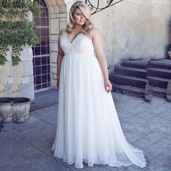 v neck wedding dresses plus size lace applique empire beach boho stylish chiffon vestiod de wedding bridal gowns, White
v neck wedding dresses plus size lace applique empire beach boho stylish chiffon vestiod de wedding bridal gowns, White