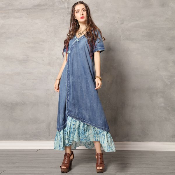 vintage summer v neck dress 2019 patchwork denim women dresses v-neck short sleeve floral ruffles loose vestidos female k82138, Black;gray
vintage summer v neck dress 2019 patchwork denim women dresses v-neck short sleeve floral ruffles loose vestidos female k82138, Black;gray