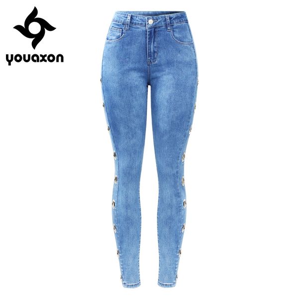 2165 youaxon new stretchy jeans with side eyelets studded women`s big size mid high waist denim skinny pants jeans for women, Blue
2165 youaxon new stretchy jeans with side eyelets studded women`s big size mid high waist denim skinny pants jeans for women, Blue