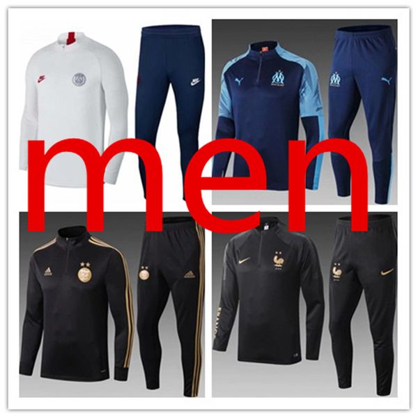 men soccer tracksuit football training tracksuit 19 20 men s clothing tracksuits training 2020 survetement player version marseille, Black