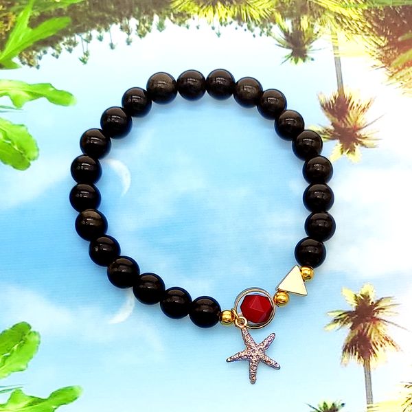 

chakra romantic sea star natural stone sands obsidian beads bracelets jewelry planet yoga bracelets for women friend gift dropsh, Golden;silver