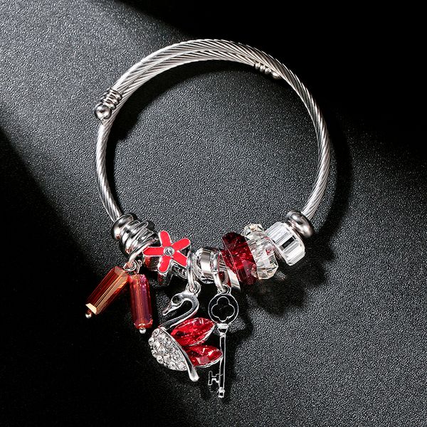 vintage red swan crystal stainless steel charm bracelets & bangles trendy simple silver beads bracelet for women diy accessories, Black
vintage red swan crystal stainless steel charm bracelets & bangles trendy simple silver beads bracelet for women diy accessories, Black