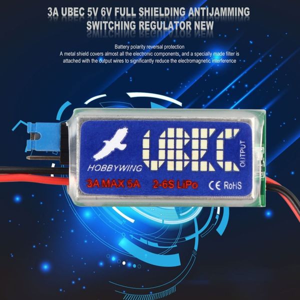 5v / 6v hobbywing rc ubec 3a max 5a lowest rf noise bec full shielding antijamming switching regulator
5v / 6v hobbywing rc ubec 3a max 5a lowest rf noise bec full shielding antijamming switching regulator