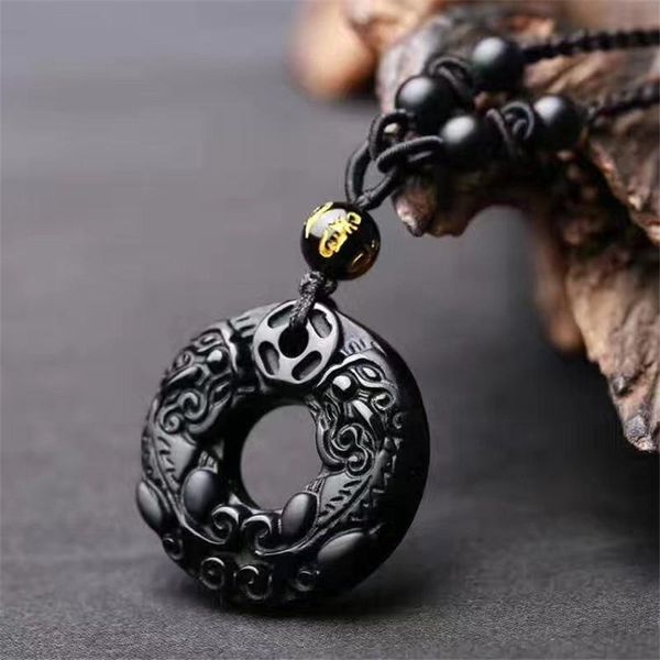 100% black obsidian pendant carved pixiu doughnut buckle pendant beads necklace gift for women men crystal jewelry rope, Silver
100% black obsidian pendant carved pixiu doughnut buckle pendant beads necklace gift for women men crystal jewelry rope, Silver