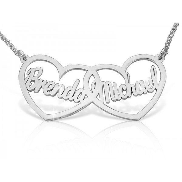 double heart custom 2 names pendant necklace personalized jewellery nameplate necklaces for women lovers, Silver
double heart custom 2 names pendant necklace personalized jewellery nameplate necklaces for women lovers, Silver