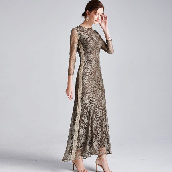 women's runway dresses o neck 3/4 sleeves beaded sequined lace fashion long party prom dresses, Black
women's runway dresses o neck 3/4 sleeves beaded sequined lace fashion long party prom dresses, Black