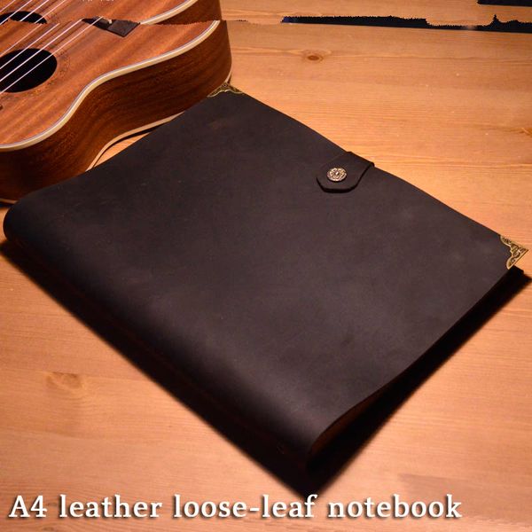 A4 3-hole Loose-leaf Leather Notebook Handmade Leather Business Retro Notepad First Layer Cowhide 50 Sheets Journal Papg
