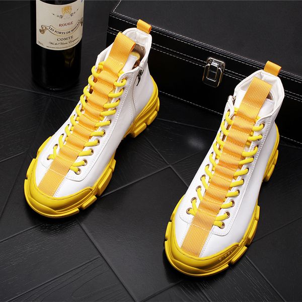 2020 new fashion men's yellow with white casual round toe platform shoes man trending leisure high shoes, Black
2020 new fashion men's yellow with white casual round toe platform shoes man trending leisure high shoes, Black