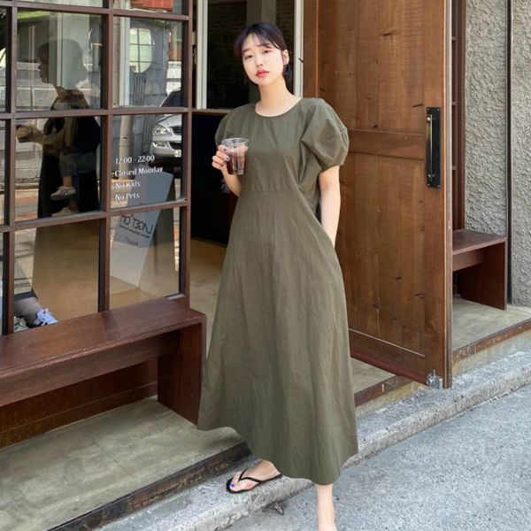 korea women summer vintage long a-line dress puff sleeve slim waist loose maxi sundress brief solid color, Black;gray
korea women summer vintage long a-line dress puff sleeve slim waist loose maxi sundress brief solid color, Black;gray