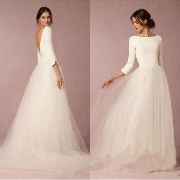 modest wedding dresses a line backless 2019 bridal gowns with long sleeves simple designer tulle skirt sweep train wedding dress, White
modest wedding dresses a line backless 2019 bridal gowns with long sleeves simple designer tulle skirt sweep train wedding dress, White