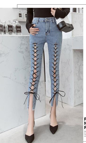 2019 summer women fashion hollow out skinny jeans mid lace up denim pants pocket ankle-length pencil pants, Blue
2019 summer women fashion hollow out skinny jeans mid lace up denim pants pocket ankle-length pencil pants, Blue