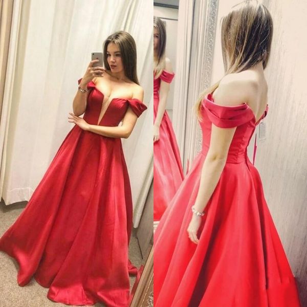 2020 off the shoulder red a line formal evening dresses simple ruched satin long prom gowns vestidos de fiesta, Black;red
2020 off the shoulder red a line formal evening dresses simple ruched satin long prom gowns vestidos de fiesta, Black;red