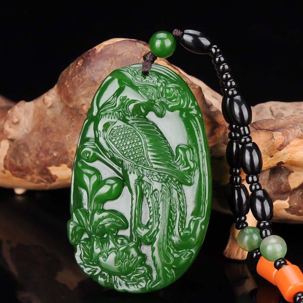 

chinese green jade phoenix pendant necklace charm jewellery fashion accessories hand-carved man woman luck amulet gifts, Silver