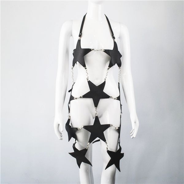 wky pentagram leather harness with chain dress garter body cage collar straps for women suspenders bondage skirt accessories, Black;white
wky pentagram leather harness with chain dress garter body cage collar straps for women suspenders bondage skirt accessories, Black;white