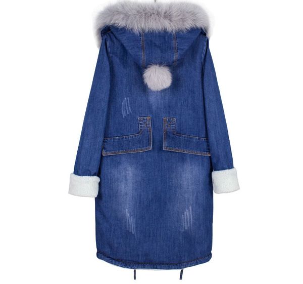 new winter denim jacket female european long slim hooded fur collar cotton coats women fur ball plus size lx318, Black
new winter denim jacket female european long slim hooded fur collar cotton coats women fur ball plus size lx318, Black