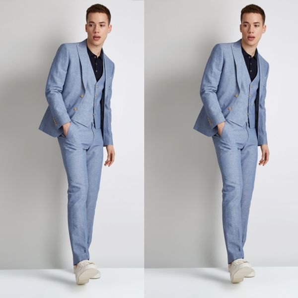 fashion light blue wedding tuxedos young slim fit groom wear 3 pieces peaked lapel formal men suits, Black;gray
fashion light blue wedding tuxedos young slim fit groom wear 3 pieces peaked lapel formal men suits, Black;gray