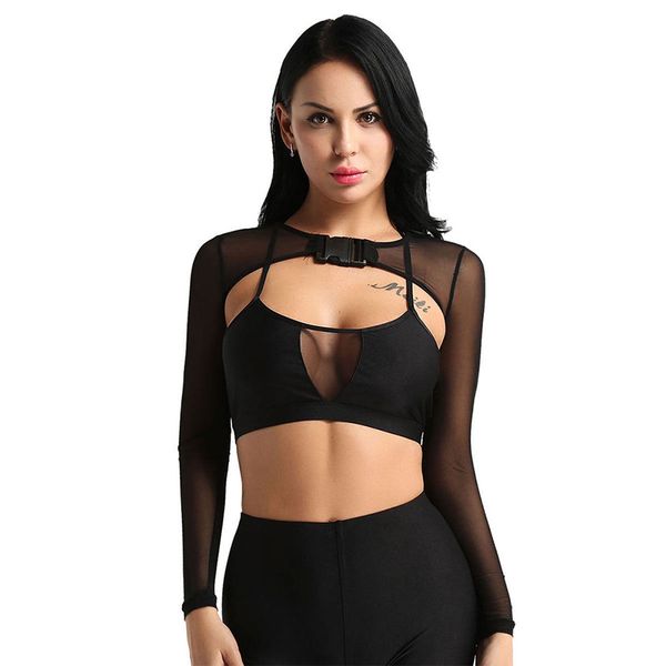 short perspective vest mesh halter buckle women crop bustier open front soft long sleeve clubwear solid riding, White
short perspective vest mesh halter buckle women crop bustier open front soft long sleeve clubwear solid riding, White