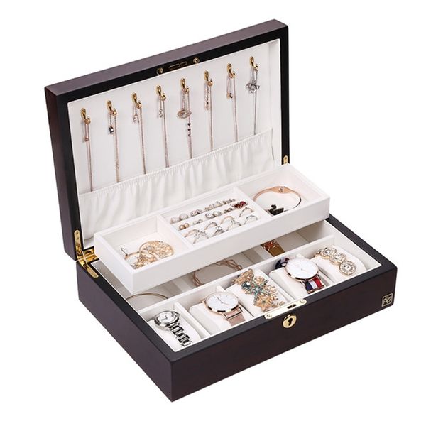 new ring necklace earrings large capacity storage case wooden jewelry box women with lock jewelry display double layer, Pink;blue
new ring necklace earrings large capacity storage case wooden jewelry box women with lock jewelry display double layer, Pink;blue