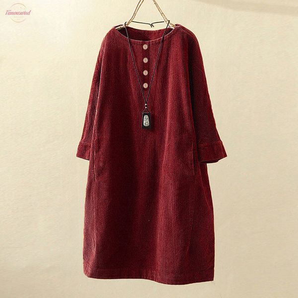 women corduroy dress vintage solid pockets button long sleeve dress loose casual female o neck plus size 5xl dresses vestidos, Black;gray
women corduroy dress vintage solid pockets button long sleeve dress loose casual female o neck plus size 5xl dresses vestidos, Black;gray