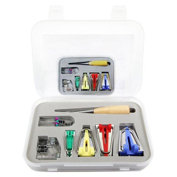 17 pcs bias tape maker fold bias tape set with 4 different sizes and 13 tools for sewing & quilting awl, Black
17 pcs bias tape maker fold bias tape set with 4 different sizes and 13 tools for sewing & quilting awl, Black