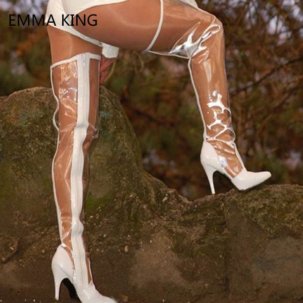 ladies transparent pvc party overknee boots clear thin high heels thigh high boots pointed toe long women white black
ladies transparent pvc party overknee boots clear thin high heels thigh high boots pointed toe long women white black
