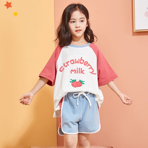 pajamas kids girls clothing sets 2020 summer casual home suits girls sleepwear short sleeve thin cotton tshirts and pants suits, Blue;red
pajamas kids girls clothing sets 2020 summer casual home suits girls sleepwear short sleeve thin cotton tshirts and pants suits, Blue;red