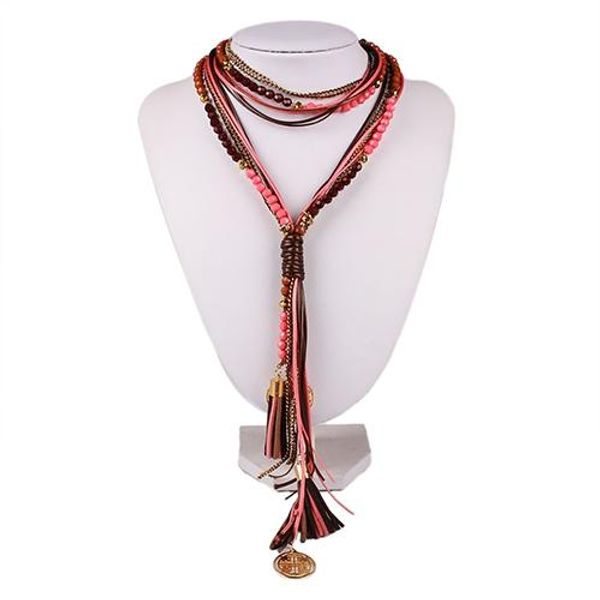 women's boho ethnic style multi-layer elegant long tassels beads braided necklace, Silver 
women's boho ethnic style multi-layer elegant long tassels beads braided necklace, Silver