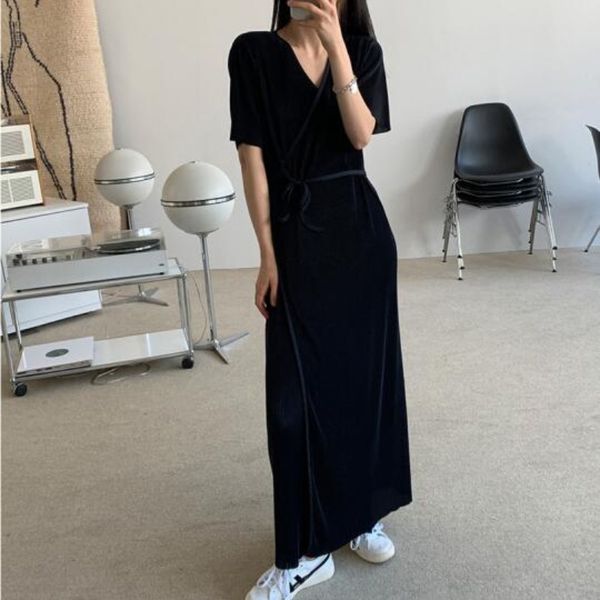 darkness style full black maxi dress for women v-neck wrap slim high waist short sleeve summer party velvet dress, Black;gray
darkness style full black maxi dress for women v-neck wrap slim high waist short sleeve summer party velvet dress, Black;gray