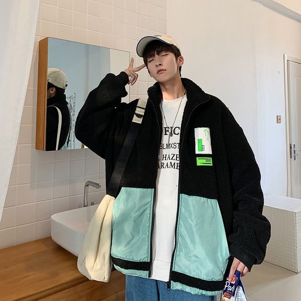 2019 new large size winter simple popular men's loose korean version of the wild lamb hair color matching personality coat, Black
2019 new large size winter simple popular men's loose korean version of the wild lamb hair color matching personality coat, Black
