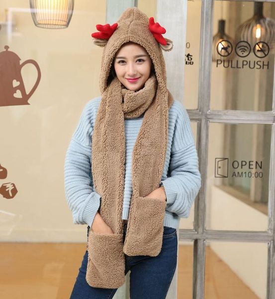 newchristmas antlers winter thickened hat, scarf and gloves, one-piece kit, plush jumpsuit, faux fur hooded to keep warm, Blue;gray
newchristmas antlers winter thickened hat, scarf and gloves, one-piece kit, plush jumpsuit, faux fur hooded to keep warm, Blue;gray
