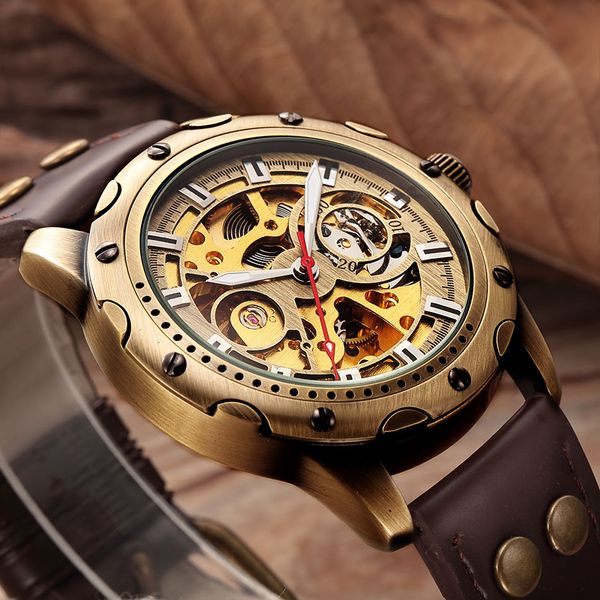 retro skeleton mechanical watch automatic mechanical watches men vintage leather bronze watch men clock mechanism droppship, Slivery;brown
retro skeleton mechanical watch automatic mechanical watches men vintage leather bronze watch men clock mechanism droppship, Slivery;brown