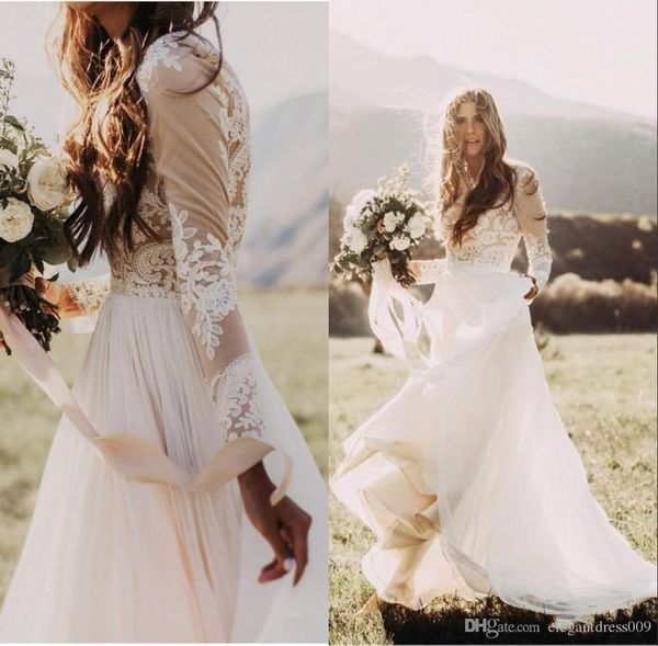 new fashion ivory beach wedding dresses lace applique a line long sleeves court train backless tulle wedding bridal gowns chiffon custom, White 
new fashion ivory beach wedding dresses lace applique a line long sleeves court train backless tulle wedding bridal gowns chiffon custom, White