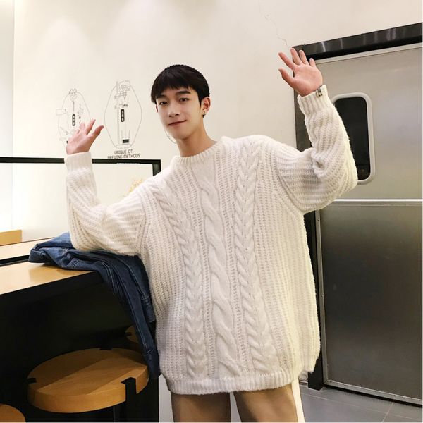 men's sweater 2019 autumn and winter new solid color loose warm round neck sweater youth personality fashion men's clothing, White;black
men's sweater 2019 autumn and winter new solid color loose warm round neck sweater youth personality fashion men's clothing, White;black