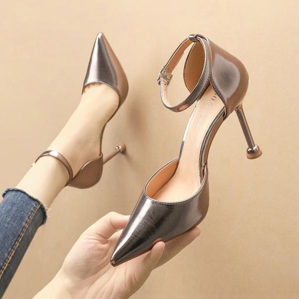 fashion pu leather solid color sandals pointed shallow mouth word with women's pumps for office business high heels sandale, Black
fashion pu leather solid color sandals pointed shallow mouth word with women's pumps for office business high heels sandale, Black