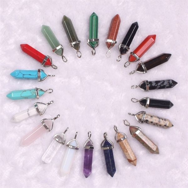 wholesale 24color/lot assorted natural stone quartz point pendant mixed pillar charms chakra pendulum ing, Silver
wholesale 24color/lot assorted natural stone quartz point pendant mixed pillar charms chakra pendulum ing, Silver