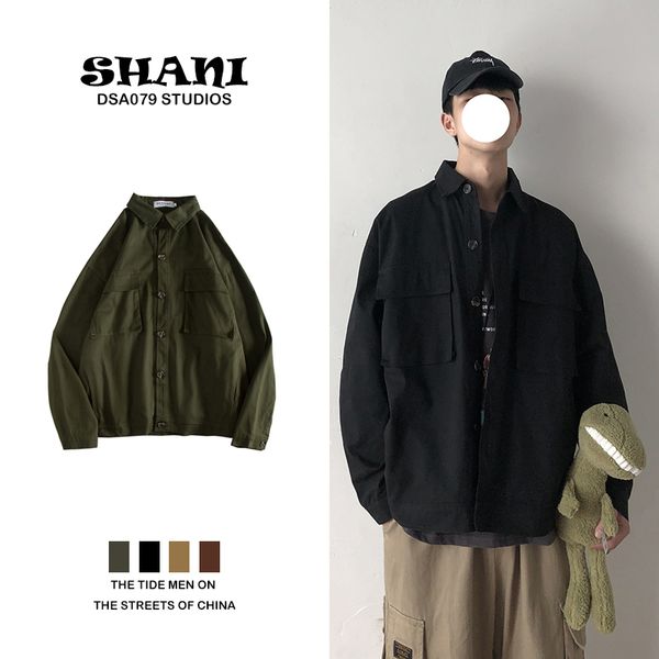 spring cotton casual jacket men's fashion solid color retro tooling jackets mens streetwear wild loose hip hop bomber jacket men, Black;brown
spring cotton casual jacket men's fashion solid color retro tooling jackets mens streetwear wild loose hip hop bomber jacket men, Black;brown