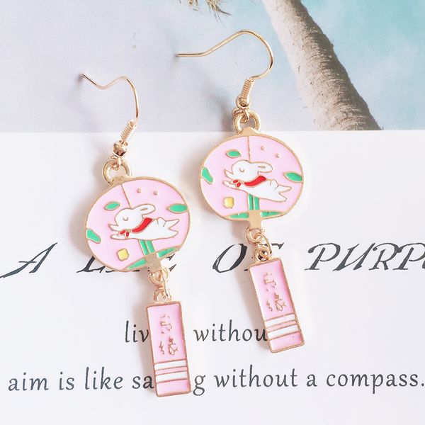 japanese style bell alloy drop earrings cute rabbit cat swan pendant earrings new year wealth blessing female trendy jewelry, Silver