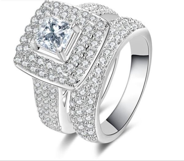 classic engagement set ring, european and american micro set zircon combination ring, Silver
classic engagement set ring, european and american micro set zircon combination ring, Silver