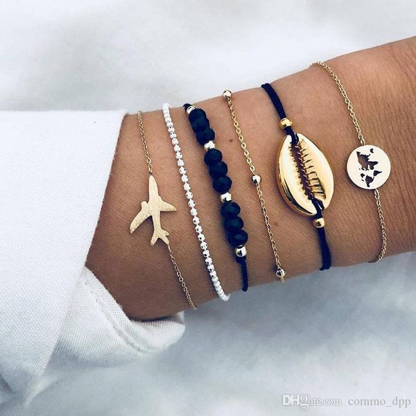 6pcs lot new bohemian sea shell bracelets set for women gold aircraft map charm crystal beads chains bangle female fashion boho jewelry, Golden;silver
6pcs lot new bohemian sea shell bracelets set for women gold aircraft map charm crystal beads chains bangle female fashion boho jewelry, Golden;silver