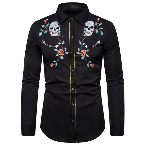 2019 new autumn mens fashion western cowboy skull rose embroidery shirt slim fit casual long sleeve men shirt down dress shirts, White;black
2019 new autumn mens fashion western cowboy skull rose embroidery shirt slim fit casual long sleeve men shirt down dress shirts, White;black