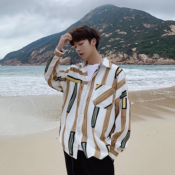 2019 spring mens fashion stripe long sleeve men shirts casual slim fit streetwear dress striped shirt ing, White;black
2019 spring mens fashion stripe long sleeve men shirts casual slim fit streetwear dress striped shirt ing, White;black