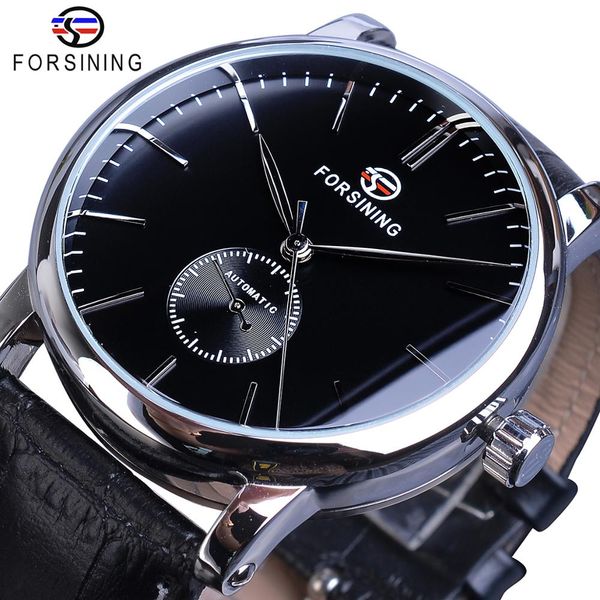 

forsining minimalist men's mechanical watch black slim dial automatic casual genuine leather clock male wristwatch relogio saati, Slivery;brown